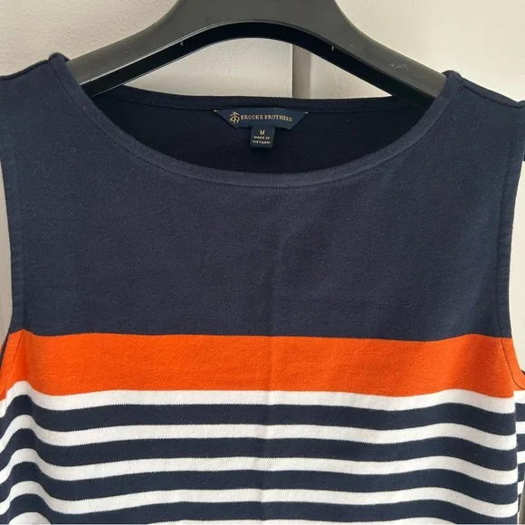 Brooks Brothers Navy/Orange Striped Cotton Dress Medium - Picture 2 of 4